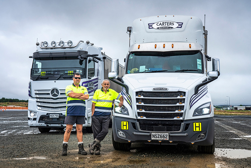 The heavy-duty Freightliner Cascadia and Mercedes-Benz Arocs
