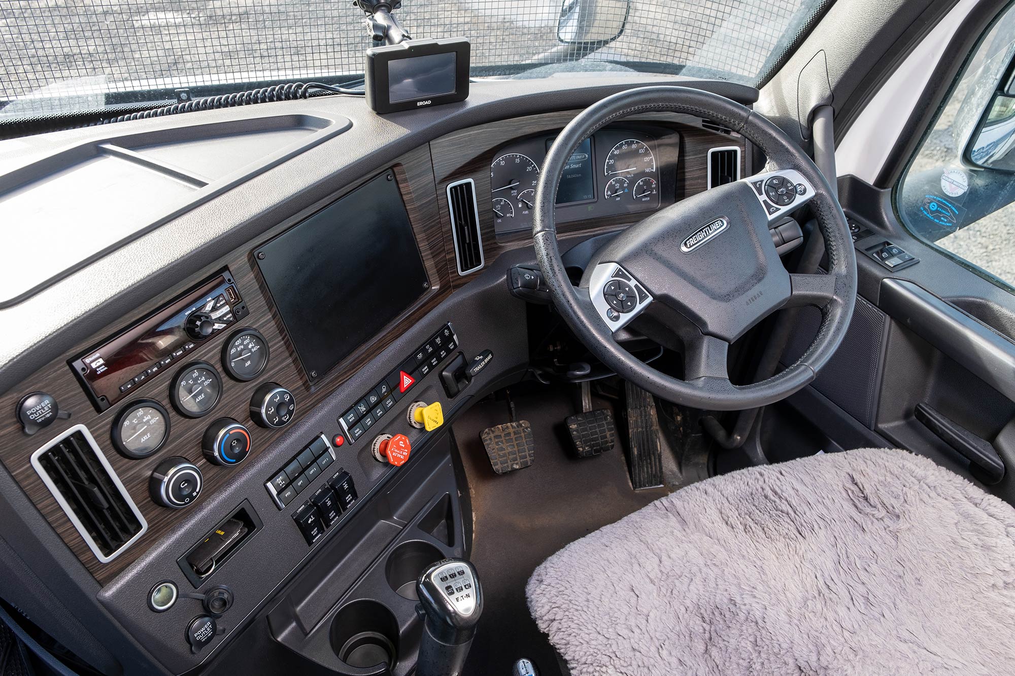 The cab of the heavy-duty Freightliner Cascadia is modern and comfortable 