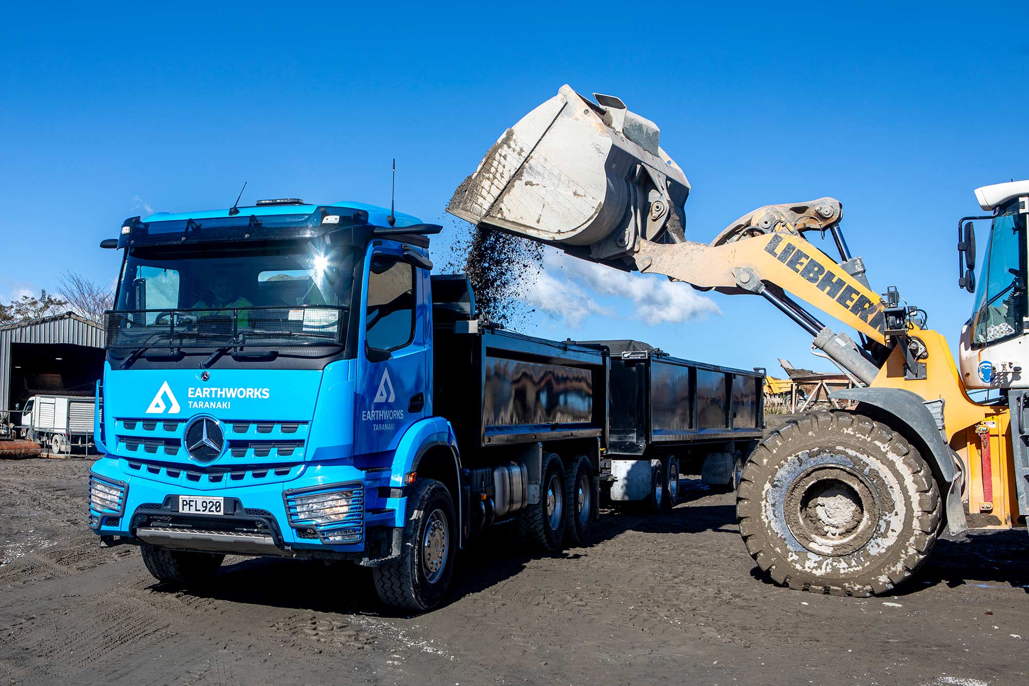 A Mercedes-Benz Arocs being loaded at a local quarry 
