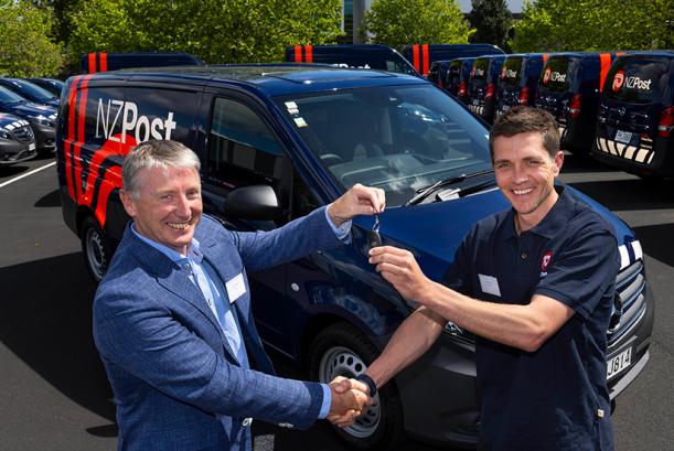 Keith Andrews hands over a Mercedes-Benz eVito to NZ Post 